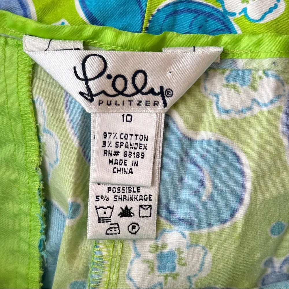 Lilly Pulitzer Green Blue Snail Floral‎ Print Cropped Pants Womens Size 10